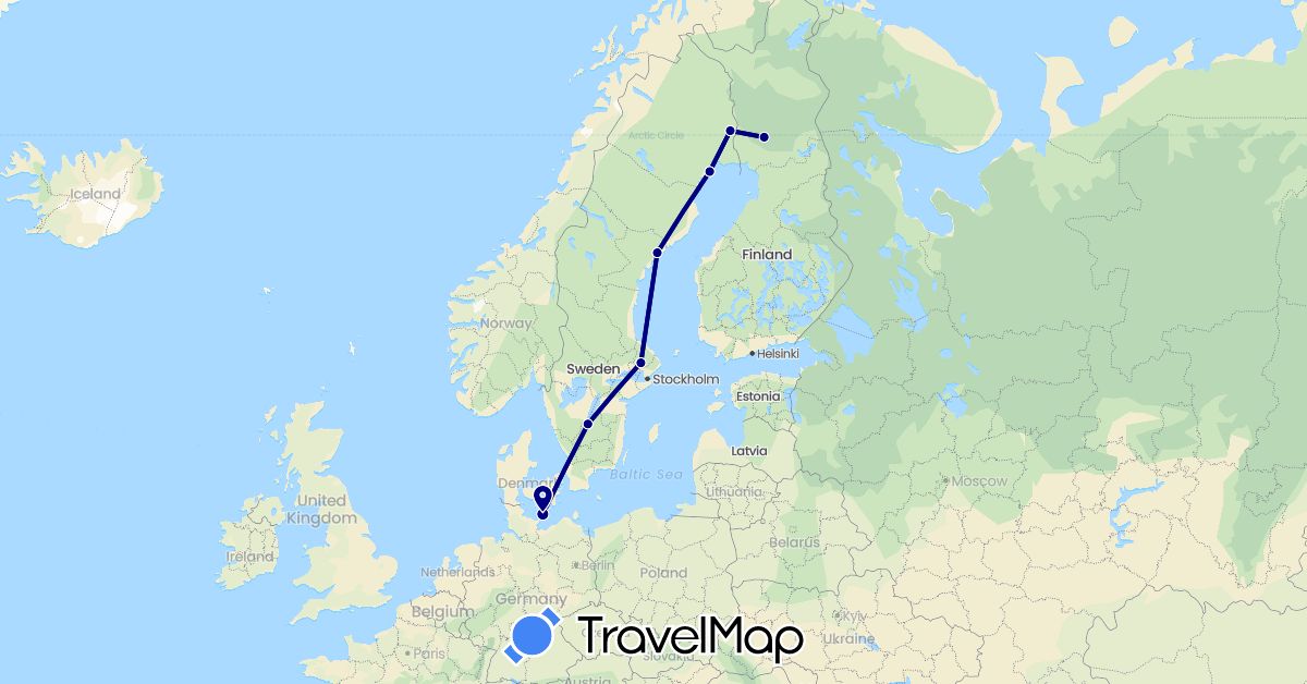 TravelMap itinerary: driving in Germany, Finland, Sweden (Europe)